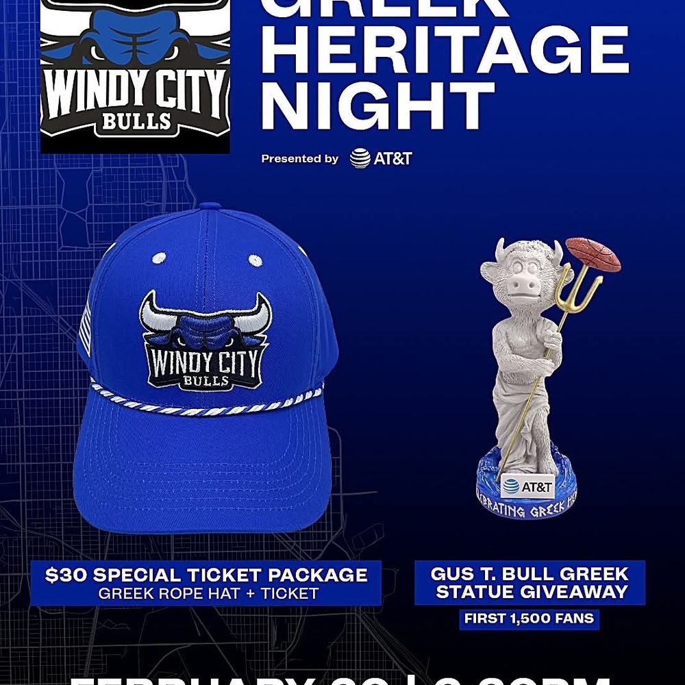 Windy City Bulls Greek Heritage Night Gus T. Bull Statue 2/20/26 SGA